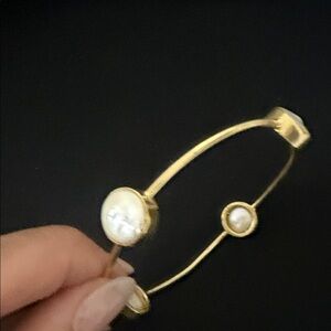 Gold tone and faux  Pearl Bangle Bracelet
